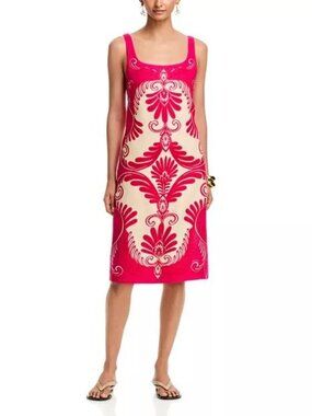 $280 FARM Rio Spring Arabesque Midi Dress, Pink, Size M